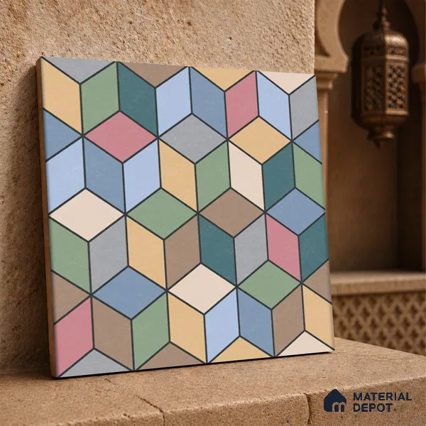 Moroccan Wall & Floor Tile TL 06676 Norland 1 ft x 1 ft Multi Colour Ceramic Glue Matte Finish Tile - 9 mm | Suitable for Bathroom, Kitchen, Balcony | Please Expect a Slight Variation of Pattern