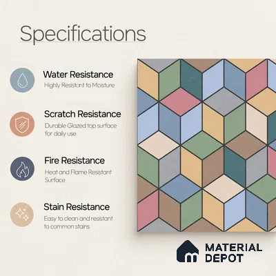 Moroccan Wall & Floor Tile TL 06676 Norland 1 ft x 1 ft Multi Colour Ceramic Glue Matte Finish Tile - 9 mm | Suitable for Bathroom, Kitchen, Balcony | Please Expect a Slight Variation of Pattern