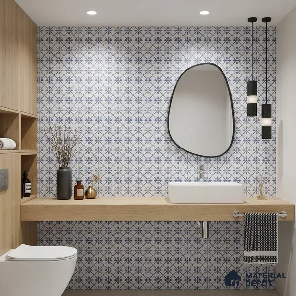 Moroccan Wall & Floor Tile TL 06678 Vasari 1 ft x 1 ft Blue Ceramic Glue Matte Finish Tile - 9 mm | Suitable for Bathroom, Kitchen, Balcony | Please Expect a Slight Variation of Pattern