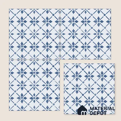 Moroccan Wall & Floor Tile TL 06678 Vasari 1 ft x 1 ft Blue Ceramic Glue Matte Finish Tile - 9 mm | Suitable for Bathroom, Kitchen, Balcony | Please Expect a Slight Variation of Pattern