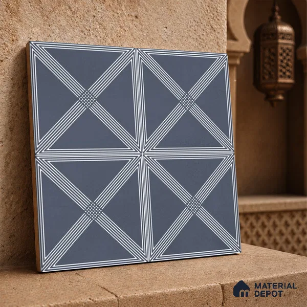 Moroccan Wall & Floor Tile TL 06681 B Zenit 1 ft x 1 ft Blue Ceramic Glue Matte Finish Tile - 9 mm | Suitable for Bathroom, Kitchen, Balcony | Please Expect a Slight Variation of Pattern