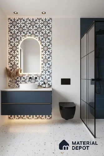 Moroccan Carpet Wall & Floor Tile TL 06682 C Barcelona Grenade 1 ft x 1 ft Blue Ceramic Glue Matte Finish Centre Tile - 9 mm | Ideal for Living Room, Bedroom, Kitchen, Dining | Please Expect a Slight Variation of Pattern