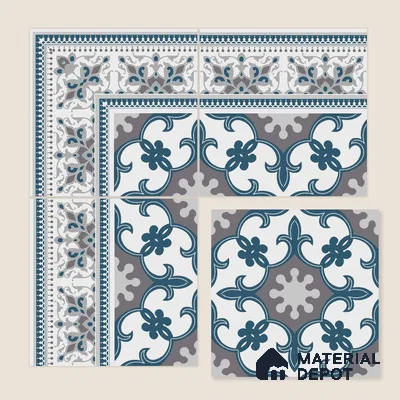 Moroccan Carpet Floor Tile TL 06682 Barcelona Grenade 1 ft x 1 ft Blue Ceramic Glue Matte Finish Corner Tile - 9 mm | Ideal for Living Room, Kitchen, Dining Area | Please Expect a Slight Variation of Pattern