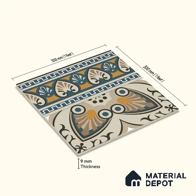 Moroccan Carpet Floor Tile TL 06683 B Barcelona Ivory 1 ft x 1 ft Brown Ceramic Glue Matte Finish Border Tile - 9 mm | Ideal for Living Room, Kitchen, Dining Area | Please Expect a Slight Variation of Pattern