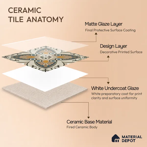 Moroccan Carpet Wall & Floor Tile TL 06683 C Barcelona Ivory 1 ft x 1 ft Brown Ceramic Glue Matte Finish Centre Tile - 9 mm | Ideal for Living Room, Kithen, Bathroom | Please Expect a Slight Variation of Pattern