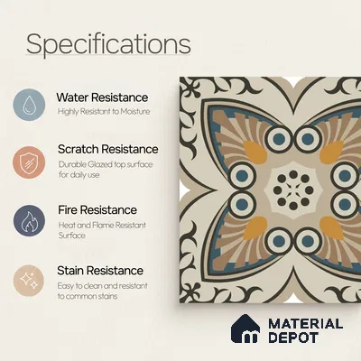 Moroccan Carpet Wall & Floor Tile TL 06683 C Barcelona Ivory 1 ft x 1 ft Brown Ceramic Glue Matte Finish Centre Tile - 9 mm | Ideal for Living Room, Kithen, Bathroom | Please Expect a Slight Variation of Pattern