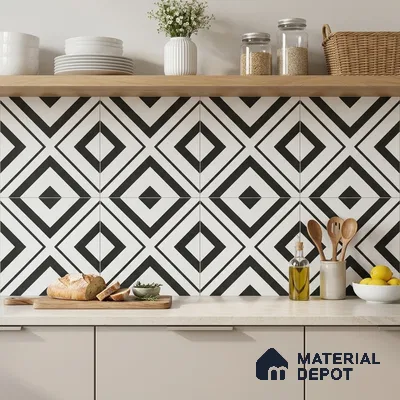 Moroccan Wall & Floor Tile TL 06684 Foglie 1 ft x 1 ft Black Ceramic Luster Matte Finish Tile - 9 mm | Suitable for Bathroom, Kitchen, Entryway | Please Expect a Slight Variation of Pattern