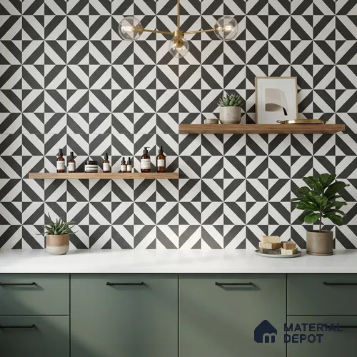 Moroccan Wall & Floor Tile TL 06687 Riflesso 1 ft x 1 ft Black Ceramic Luster Matte Finish Tile - 9 mm | Suitable for Bathroom, Kitchen, Balcony | Please Expect a Slight Variation of Pattern