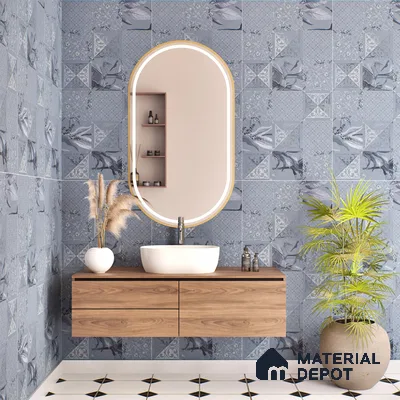 Blue Highlighter Wall Tile TL 06688 B Gravier Azure Breeze Embellish 2 ft x 4 ft Vitrified Carving Matte Finish - 9 mm | 4 Random Design | Suitable For Bathroom, Accent/Feature Wall, Dining Area