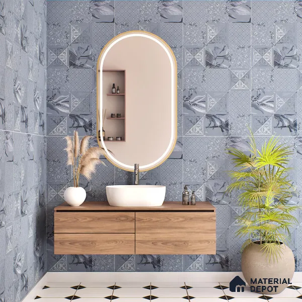 Blue Highlighter Wall Tile TL 06688 B Gravier Azure Breeze Embellish 2 ft x 4 ft Vitrified Carving Matte Finish - 9 mm | 4 Random Design | Suitable For Bathroom, Accent/Feature Wall, Dining Area
