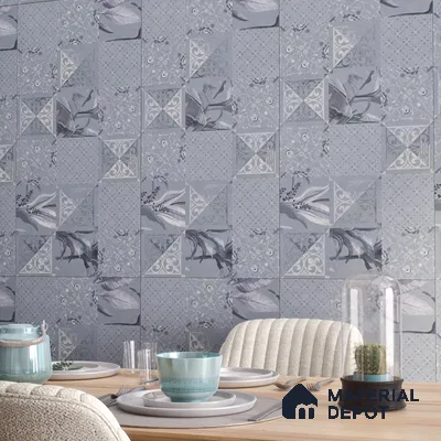 Blue Highlighter Wall Tile TL 06688 B Gravier Azure Breeze Embellish 2 ft x 4 ft Vitrified Carving Matte Finish - 9 mm | 4 Random Design | Suitable For Bathroom, Accent/Feature Wall, Dining Area