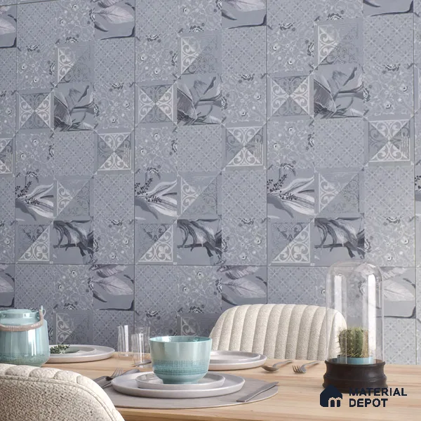 Blue Highlighter Wall Tile TL 06688 B Gravier Azure Breeze Embellish 2 ft x 4 ft Vitrified Carving Matte Finish - 9 mm | 4 Random Design | Suitable For Bathroom, Accent/Feature Wall, Dining Area