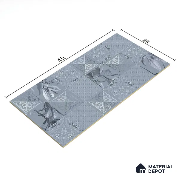 Blue Highlighter Wall Tile TL 06688 B Gravier Azure Breeze Embellish 2 ft x 4 ft Vitrified Carving Matte Finish - 9 mm | 4 Random Design | Suitable For Bathroom, Accent/Feature Wall, Dining Area