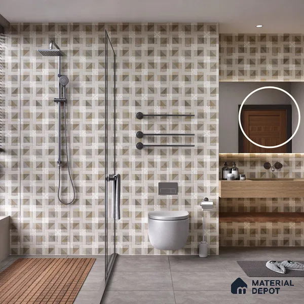 Brown Highlighter Wall Tile TL 06689 Gravier Verdant Elegance 2 ft x 4 ft Vitrified Carving Matte Finish - 9 mm | 4 Random Design | Suitable For Bathroom, Accent/Feature Wall, Dining Area