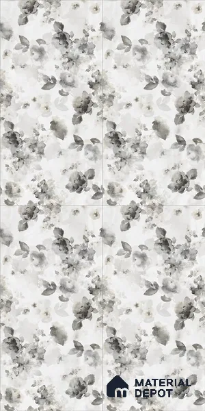 Grey Floral Wall Tile TL 06691 Gravier Sterling Charm 4 ft x 2 ft Vitrified Glossy Finish - 9 mm | Suitable for Bathroom, Accent/Feature Wall, Dining Area