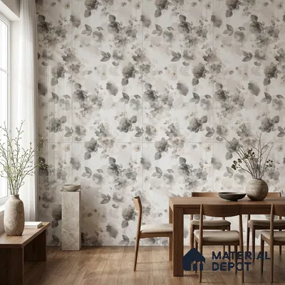 Grey Floral Wall Tile TL 06691 Gravier Sterling Charm 4 ft x 2 ft Vitrified Glossy Finish - 9 mm | Suitable for Bathroom, Accent/Feature Wall, Dining Area