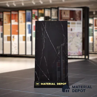 Marble Nero Marquina Wall & Floor Tile TL 06695 Charcoal Black 4 ft x 2 ft High Gloss Finish Vitrified Tile - 9 mm | 8 Random Designs | Suitable For Living Room, Bedroom, Dining
