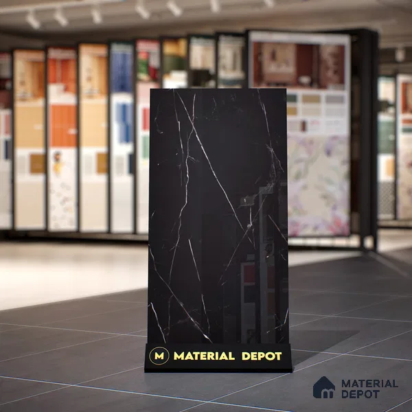 Marble Nero Marquina Wall & Floor Tile TL 06695 Charcoal Black 4 ft x 2 ft High Gloss Finish Vitrified Tile - 9 mm | 8 Random Designs | Suitable For Living Room, Bedroom, Dining