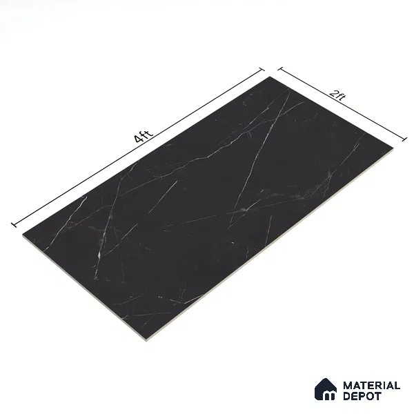 Marble Nero Marquina Wall & Floor Tile TL 06695 Charcoal Black 4 ft x 2 ft High Gloss Finish Vitrified Tile - 9 mm | 8 Random Designs | Suitable For Living Room, Bedroom, Dining