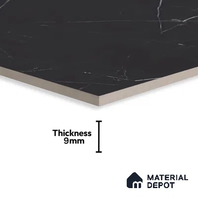 Marble Nero Marquina Wall & Floor Tile TL 06695 Charcoal Black 4 ft x 2 ft High Gloss Finish Vitrified Tile - 9 mm | 8 Random Designs | Suitable For Living Room, Bedroom, Dining