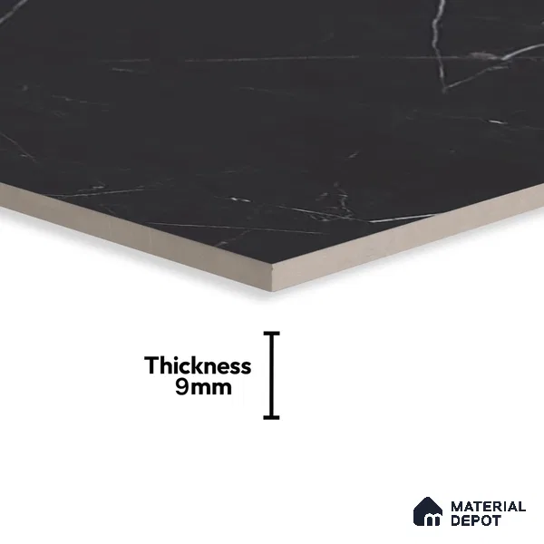 Marble Nero Marquina Wall & Floor Tile TL 06695 Charcoal Black 4 ft x 2 ft High Gloss Finish Vitrified Tile - 9 mm | 8 Random Designs | Suitable For Living Room, Bedroom, Dining