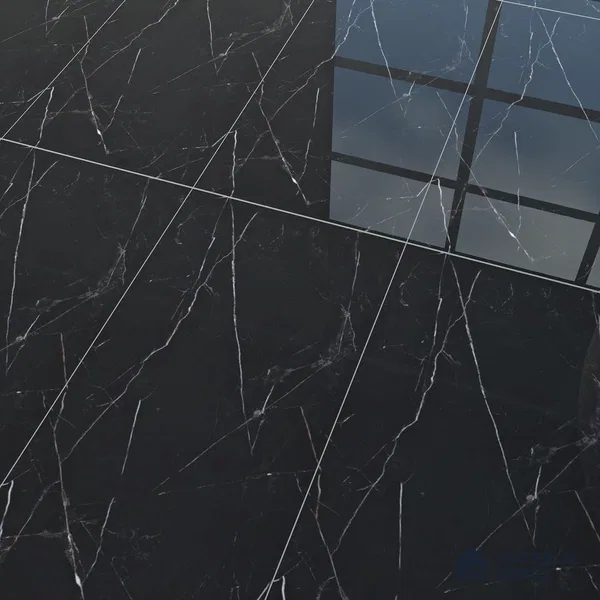 Marble Nero Marquina Wall & Floor Tile TL 06695 Charcoal Black 4 ft x 2 ft High Gloss Finish Vitrified Tile - 9 mm | 8 Random Designs | Suitable For Living Room, Bedroom, Dining