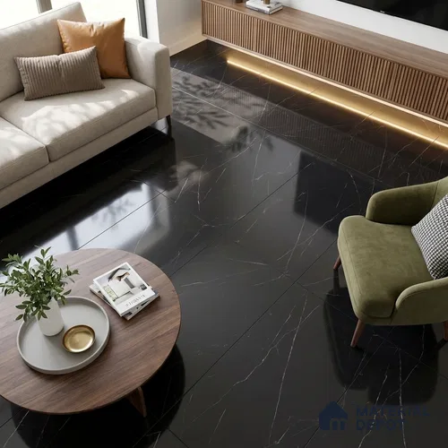 Marble Nero Marquina Wall & Floor Tile TL 06695 Charcoal Black 4 ft x 2 ft High Gloss Finish Vitrified Tile - 9 mm | 8 Random Designs | Suitable For Living Room, Bedroom, Dining