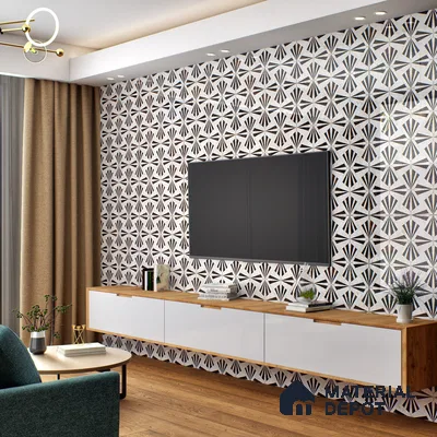 Grey Highlighter Wall Tile TL 06696 B Gravier Majestic Ivory Accent 2 ft x 4 ft Vitrified High Gloss Finish - 9 mm | Suitable For Bathroom, Accent/Feature Wall, Dining Area
