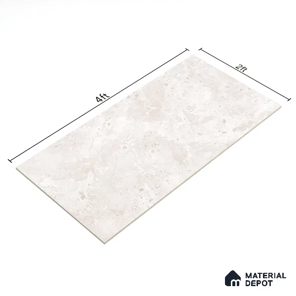 Marble Botticino Wall & Floor Tile TL 06696 Linen Beige 4 ft x 2 ft Glossy Finish Vitrified Tile - 9 mm | 5 Random Designs | Suitable For Living Room, Bedroom, Dining