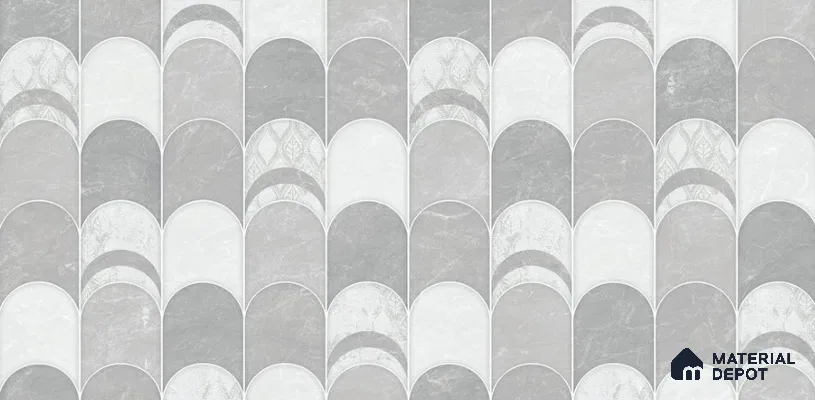 Grey Highlighter Wall Tile TL 06697 Gravier Polar Quartz 2 ft x 4 ft Vitrified Glossy Finish - 9 mm | 6 Random Design | Suitable For Bathroom, Accent/Feature Wall, Dining Area