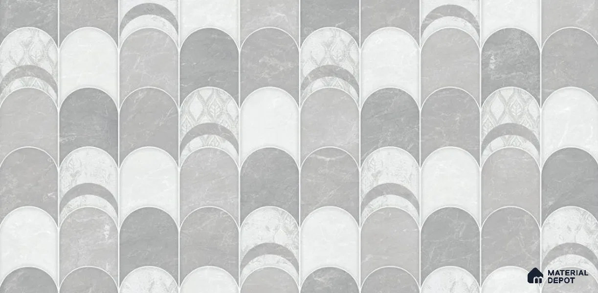 Grey Highlighter Wall Tile TL 06697 Gravier Polar Quartz 2 ft x 4 ft Vitrified Glossy Finish - 9 mm | 6 Random Design | Suitable For Bathroom, Accent/Feature Wall, Dining Area