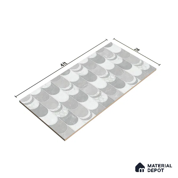 Grey Highlighter Wall Tile TL 06697 Gravier Polar Quartz 2 ft x 4 ft Vitrified Glossy Finish - 9 mm | 6 Random Design | Suitable For Bathroom, Accent/Feature Wall, Dining Area