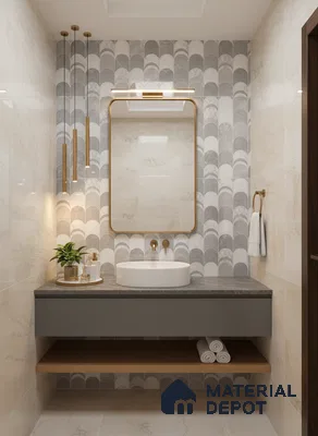 Grey Highlighter Wall Tile TL 06697 Gravier Polar Quartz 2 ft x 4 ft Vitrified Glossy Finish - 9 mm | 6 Random Design | Suitable For Bathroom, Accent/Feature Wall, Dining Area