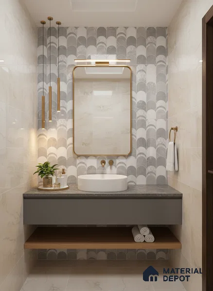 Grey Highlighter Wall Tile TL 06697 Gravier Polar Quartz 2 ft x 4 ft Vitrified Glossy Finish - 9 mm | 6 Random Design | Suitable For Bathroom, Accent/Feature Wall, Dining Area