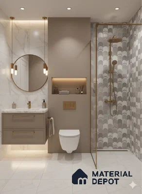 Grey Highlighter Wall Tile TL 06697 Gravier Polar Quartz 2 ft x 4 ft Vitrified Glossy Finish - 9 mm | 6 Random Design | Suitable For Bathroom, Accent/Feature Wall, Dining Area