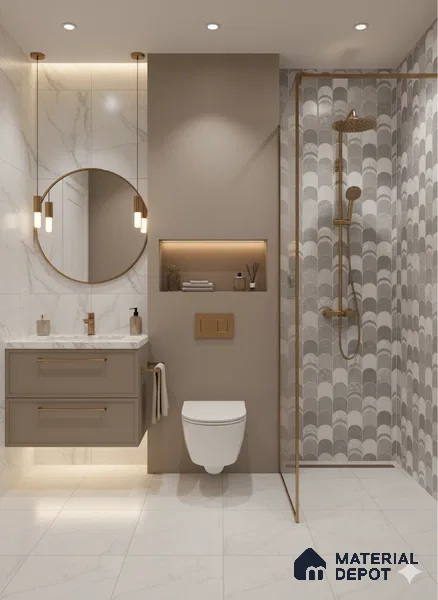 Grey Highlighter Wall Tile TL 06697 Gravier Polar Quartz 2 ft x 4 ft Vitrified Glossy Finish - 9 mm | 6 Random Design | Suitable For Bathroom, Accent/Feature Wall, Dining Area