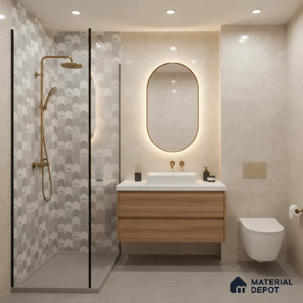 Grey Highlighter Wall Tile TL 06697 Gravier Polar Quartz 2 ft x 4 ft Vitrified Glossy Finish - 9 mm | 6 Random Design | Suitable For Bathroom, Accent/Feature Wall, Dining Area