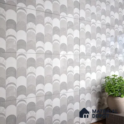 Grey Highlighter Wall Tile TL 06697 Gravier Polar Quartz 2 ft x 4 ft Vitrified Glossy Finish - 9 mm | 6 Random Design | Suitable For Bathroom, Accent/Feature Wall, Dining Area
