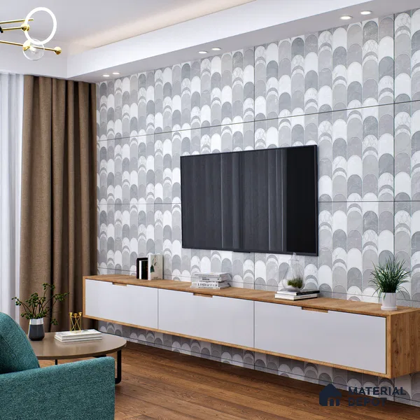 Grey Highlighter Wall Tile TL 06697 Gravier Polar Quartz 2 ft x 4 ft Vitrified Glossy Finish - 9 mm | 6 Random Design | Suitable For Bathroom, Accent/Feature Wall, Dining Area