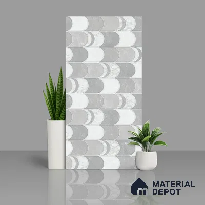 Grey Highlighter Wall Tile TL 06697 Gravier Polar Quartz 2 ft x 4 ft Vitrified Glossy Finish - 9 mm | 6 Random Design | Suitable For Bathroom, Accent/Feature Wall, Dining Area