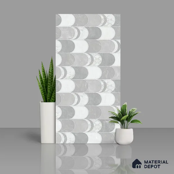 Grey Highlighter Wall Tile TL 06697 Gravier Polar Quartz 2 ft x 4 ft Vitrified Glossy Finish - 9 mm | 6 Random Design | Suitable For Bathroom, Accent/Feature Wall, Dining Area