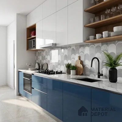 Grey Highlighter Wall Tile TL 06697 Gravier Polar Quartz 2 ft x 4 ft Vitrified Glossy Finish - 9 mm | 6 Random Design | Suitable For Bathroom, Accent/Feature Wall, Dining Area