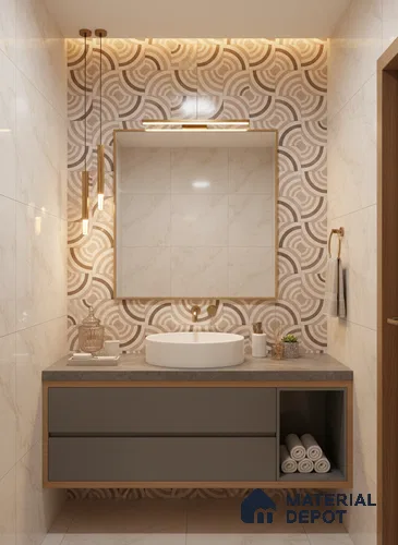 Cream Highlighter Wall Tile TL 06698 Gravier Desert Dune 2 ft x 4 ft Vitrified Glossy Finish - 9 mm | 6 Random Design | Suitable For Bathroom, Accent/Feature Wall, Dining Area