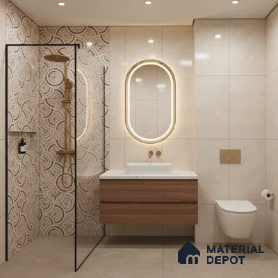 Cream Highlighter Wall Tile TL 06698 Gravier Desert Dune 2 ft x 4 ft Vitrified Glossy Finish - 9 mm | 6 Random Design | Suitable For Bathroom, Accent/Feature Wall, Dining Area