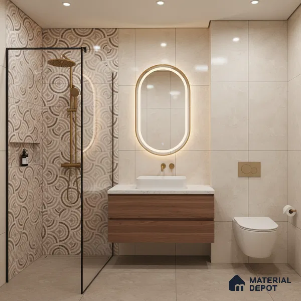 Cream Highlighter Wall Tile TL 06698 Gravier Desert Dune 2 ft x 4 ft Vitrified Glossy Finish - 9 mm | 6 Random Design | Suitable For Bathroom, Accent/Feature Wall, Dining Area