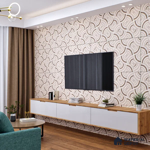 Cream Highlighter Wall Tile TL 06698 Gravier Desert Dune 2 ft x 4 ft Vitrified Glossy Finish - 9 mm | 6 Random Design | Suitable For Bathroom, Accent/Feature Wall, Dining Area