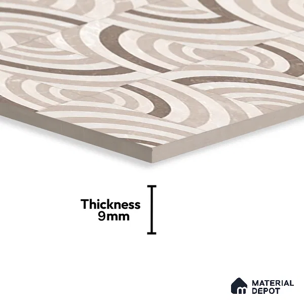 Cream Highlighter Wall Tile TL 06698 Gravier Desert Dune 2 ft x 4 ft Vitrified Glossy Finish - 9 mm | 6 Random Design | Suitable For Bathroom, Accent/Feature Wall, Dining Area
