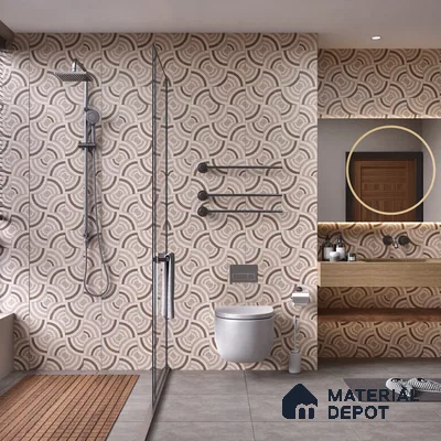 Cream Highlighter Wall Tile TL 06698 Gravier Desert Dune 2 ft x 4 ft Vitrified Glossy Finish - 9 mm | 6 Random Design | Suitable For Bathroom, Accent/Feature Wall, Dining Area