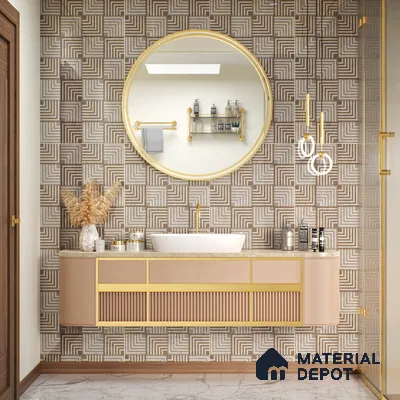 Brown Patterned Wall Tile TL 06700 Gravier Rustic Amber 2 ft x 4 ft Vitrified Glossy Finish - 9 mm | 6 Random Design | Suitable for Living Room, Bedroom, Bathroom