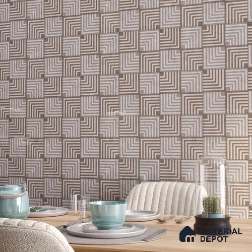 Brown Patterned Wall Tile TL 06700 Gravier Rustic Amber 2 ft x 4 ft Vitrified Glossy Finish - 9 mm | 6 Random Design | Suitable for Living Room, Bedroom, Bathroom